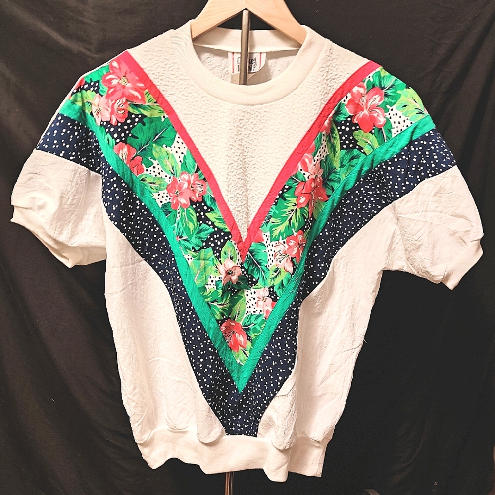 Vintage Cricket Lane Chevron Floral Design White Butterfly Cut Top Sz 14